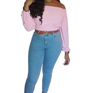 H&M Blue Jeans & Pink Long-Sleeve Set